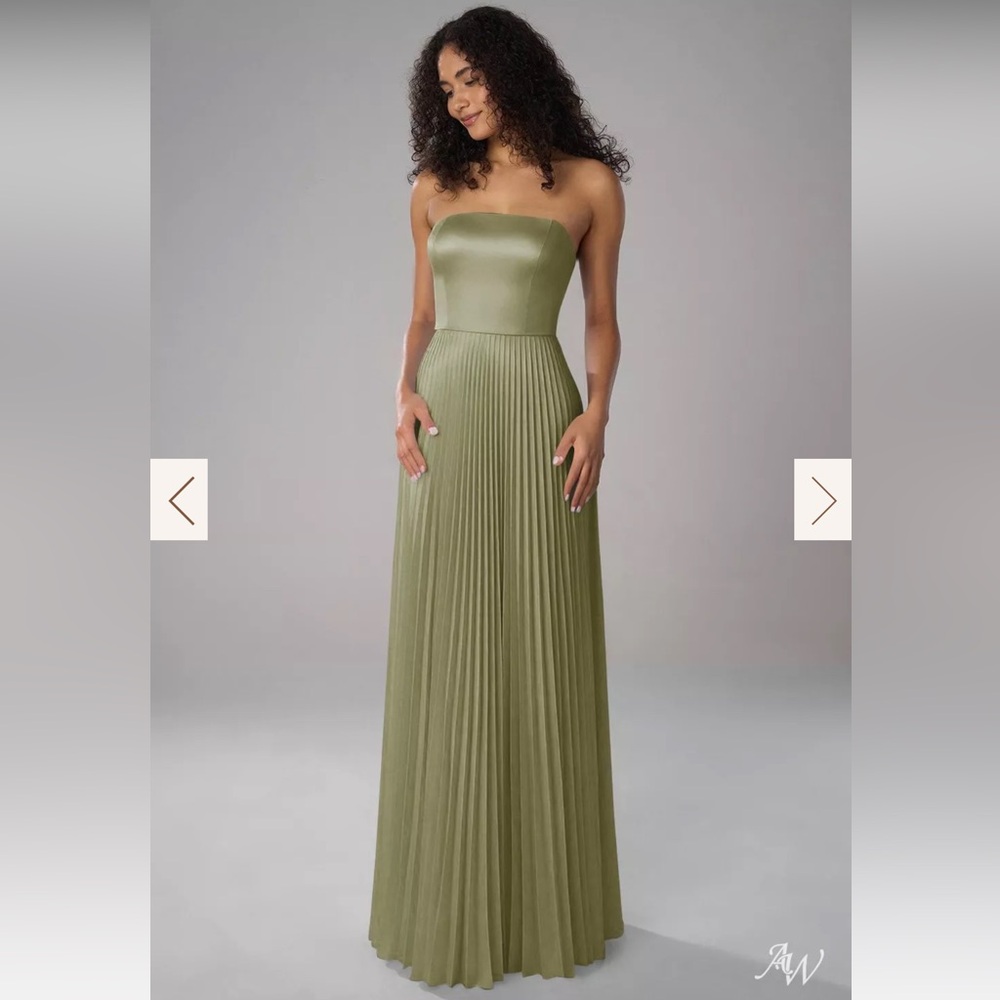 Strapless Olive Green Pleated Maxi Dress
